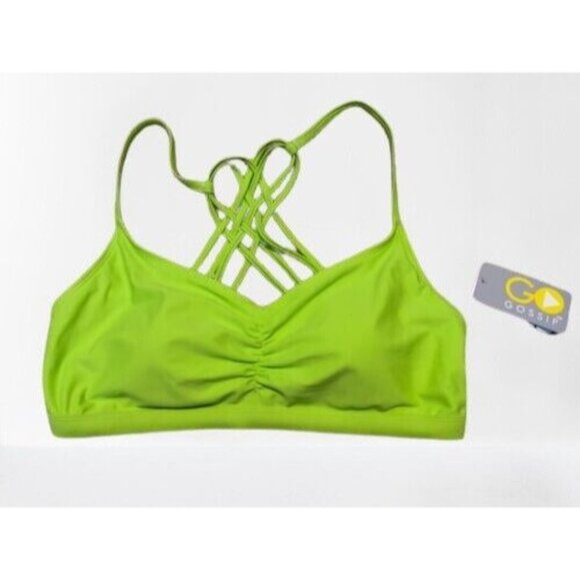 NWT Go Gossip Sporty Solids Green S Strappy Lattice-Back Bikini Swim Top #95549 - Picture 1 of 1